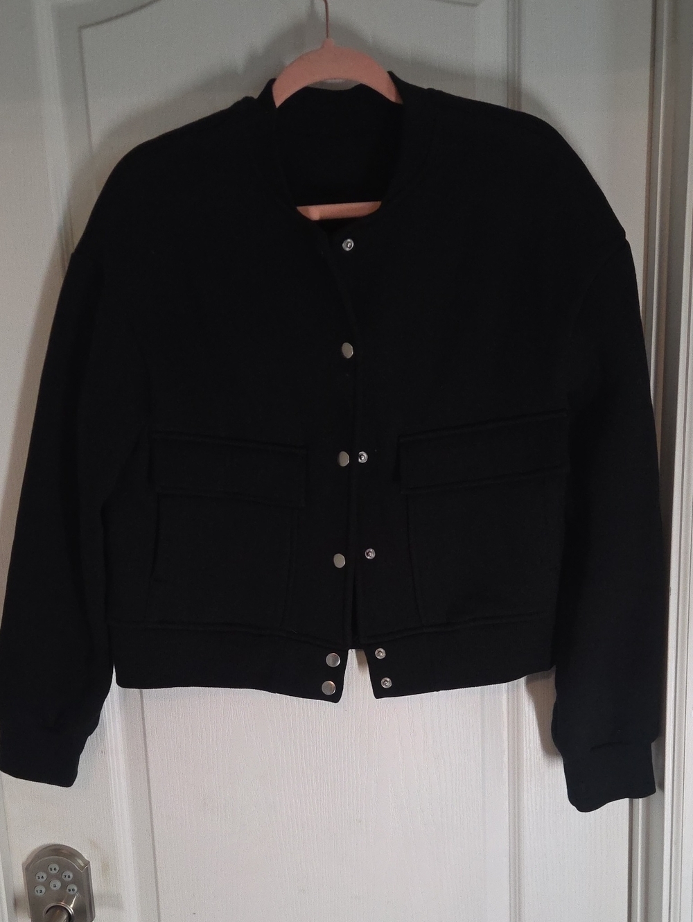 Amazon Women’s Black Bomber Jacket with Snaps